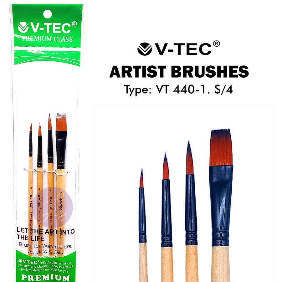 

V-TEC ARTIST BRUSHES TYPE VT 440-1.S/4 NO 1, 3, 6, 1/2 - KUAS LUKIS SET ISI 4 PCS