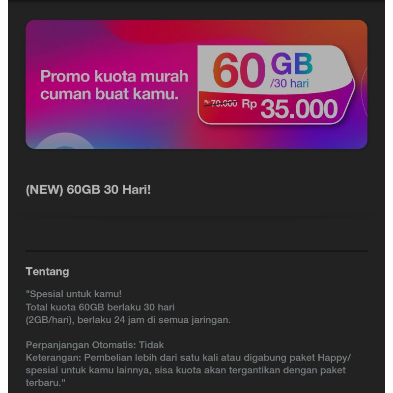 Kartu Tri Sakti 60gb 35rb 30 hari