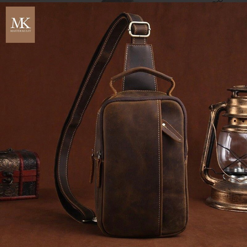 LEATHER SLING BAG TAS SLEMPANG KULIT VINTAGE ASLI BAHU CREZY HORSE SIMPLE STYLIST TRENDY MK.66