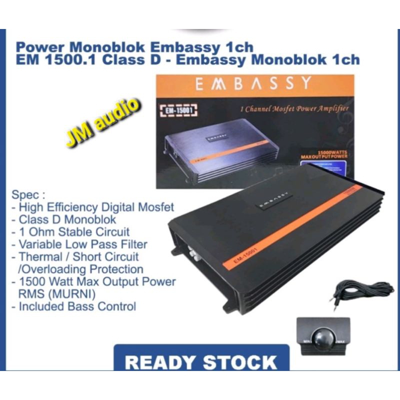 POWER MONOBLOCK EMBASSY EM.1500.1 CLASS D.TENAGA BADAK