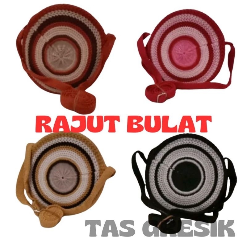 TAS RAJUT WANITA MOTIF BULAT TALI PANJANG