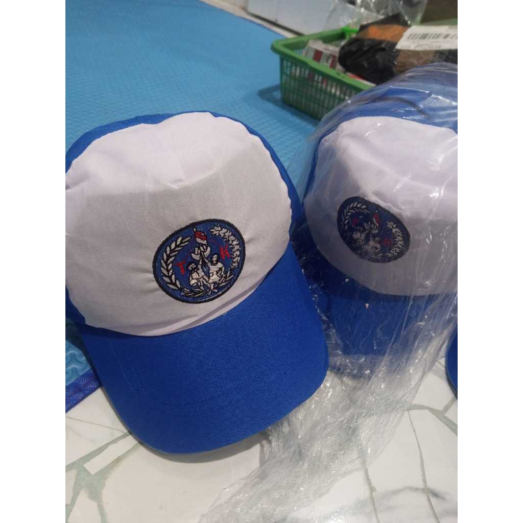 Topi TK logo bordir sesuai pic halus kain driil bijian perekat