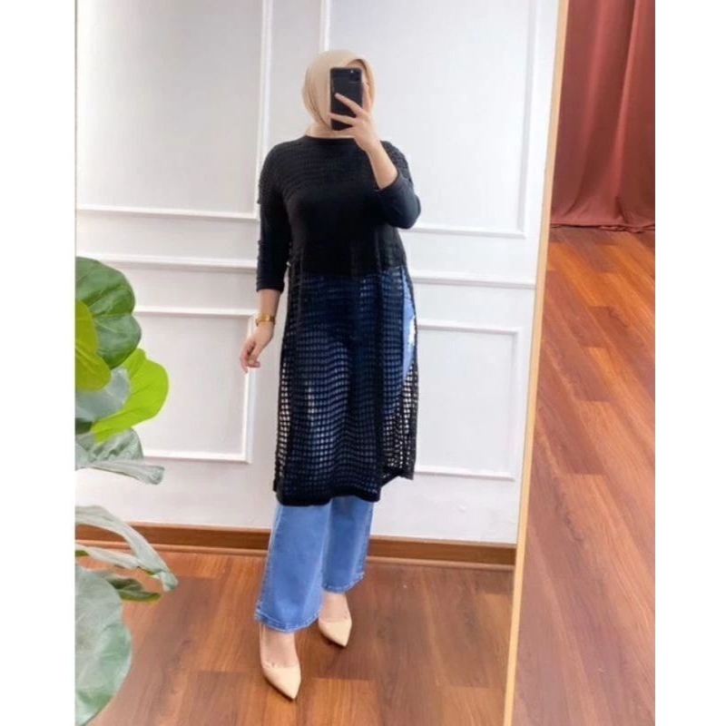 Gms Ruby tunik jaring atasan rajut tunik Ruby atasan wanita