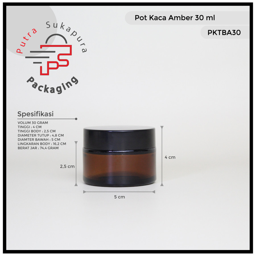pot cream kaca 30gr amber/pot jar kaca 30gr/pot kosmetik 30gr kaca