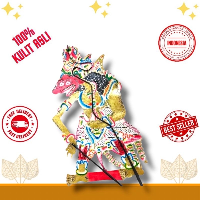 KUMBOKARNO Wayang Kulit sapi Asli / Wayang Kulit Asli Kumbokarno Kasaran Ukuran -+ 60 cm Standar Dal