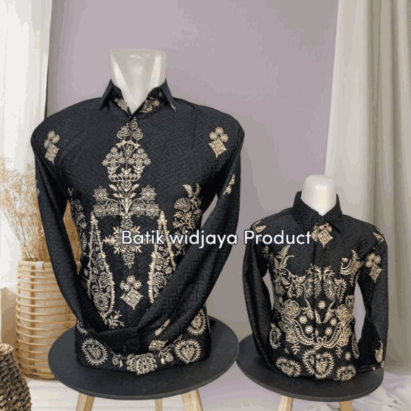 batik doby couple ayah anak hitam wayang /batik couple ayah anak bahan doby premium warna hitam