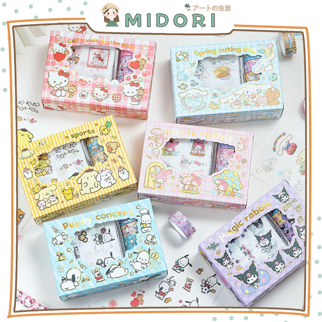 

[MIDORI] 1BOX CARTOON KUROMI CINNAMOROLL MELODY HELLO KITTY POMPOMPURIN POCHACCO STICKER ROLL Gift Box Cute Cartoon Sticker Rolls Stiker DIY BUJO Scrapbook - A0058