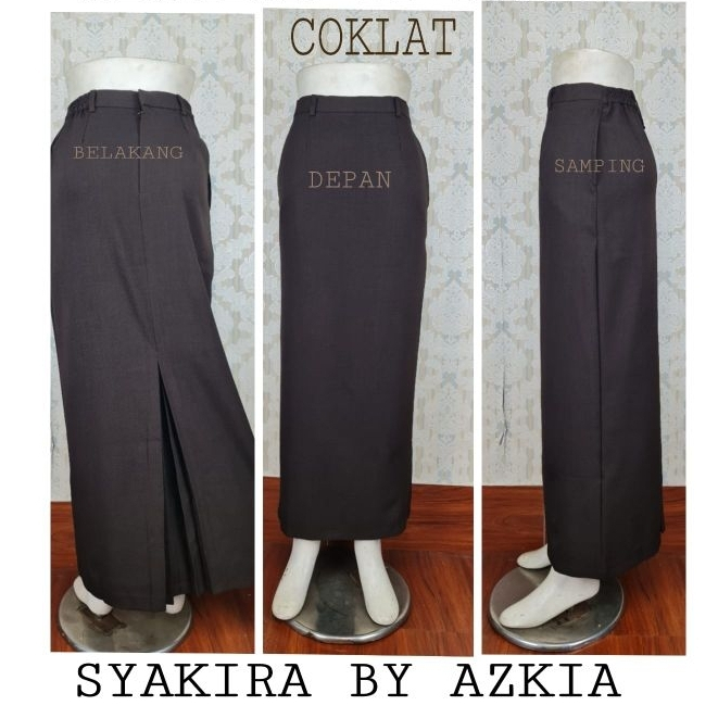 Rok Kerja Wanita Panjang Bahan Polyester Strech dengan Resleting Jumbo, Warna Hitam Cokelat Abu Navy
