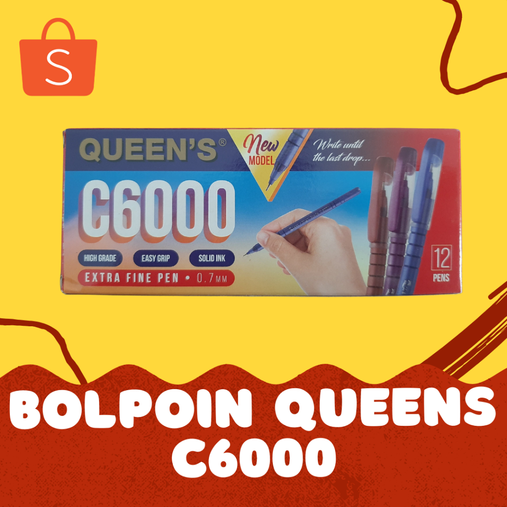 

Bolpoin (Pulpen) Queen's C6000 Warna Biru, Hitam, Merah