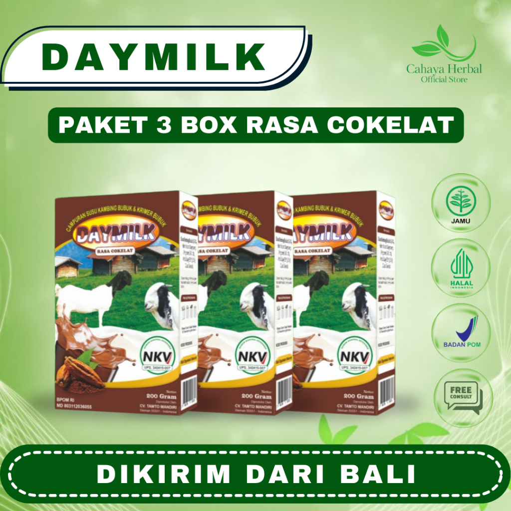 

Daymilk Coklat (3 BOX) - Susu Kambing Etawa Asli Bantu Jaga Kesehatan Tulang dan Sendi, Cegah Osteoporosis, Atasi Nyeri Sendi, Rematik, Asam Urat, Sesak Napas dan Gangguan Pernapasan, Manambah Imunitas Tubuh, Aman Busui dan Bumil - 200 Gram HALAL