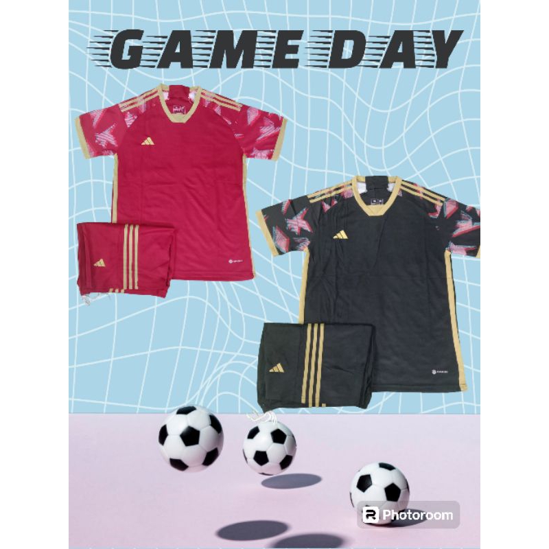 Jersey Tim Sepakbola Polosan GO Edisi Merah, Emas, dan Hitam Gratis Sablon Nama dan Nomor Punggung