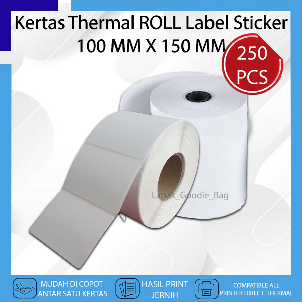 

Kertas Thermal LABEL STICKER BARCODE 100 X 150 Isi 250 PCS ROLL Struk Nota Cetak Resi Online Shop Ekspedisi
