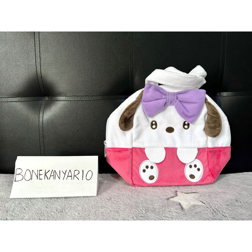Tas Boneka Pochacco Big Fluffy Ribbon Bag Plush Original Sanrio Jepang Kawaii Cinnamoroll Toreba