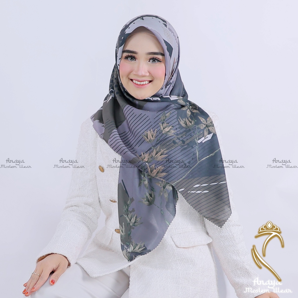 Jilbab Segi Empat 110cmx110cm Voal Print /sublim -  Ungu Army  motif -14B Anaya-S17