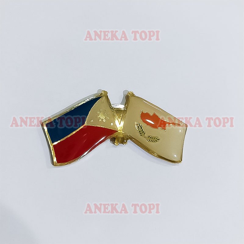 Cross Flag Pin Filipina Siprus Pin Bendera Persahabatan Filipina Siprus Magnet - Aneka Topi