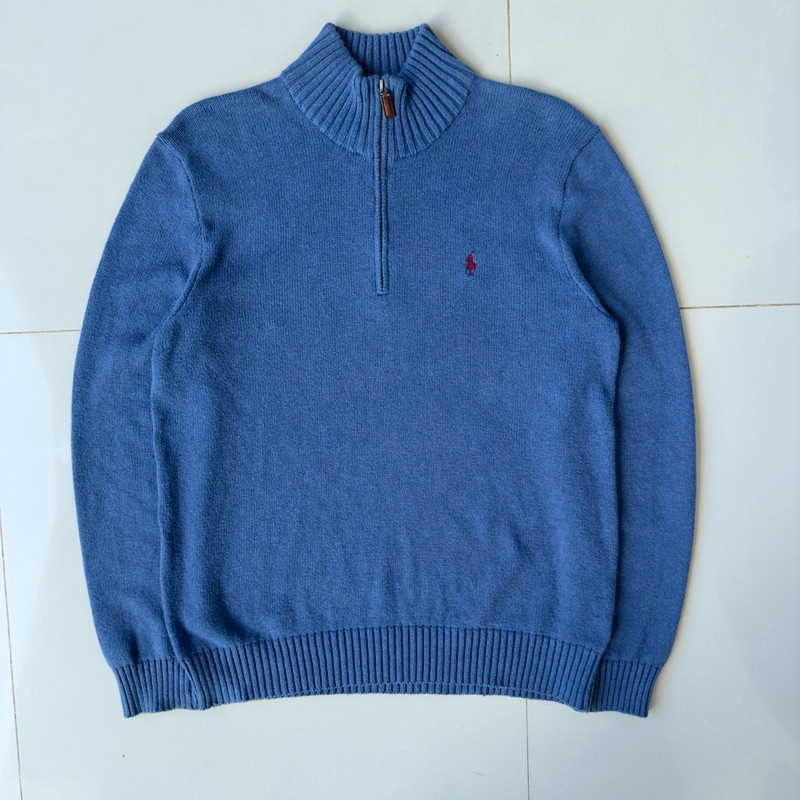 Half zip Polo RL Blue Knit Sweater