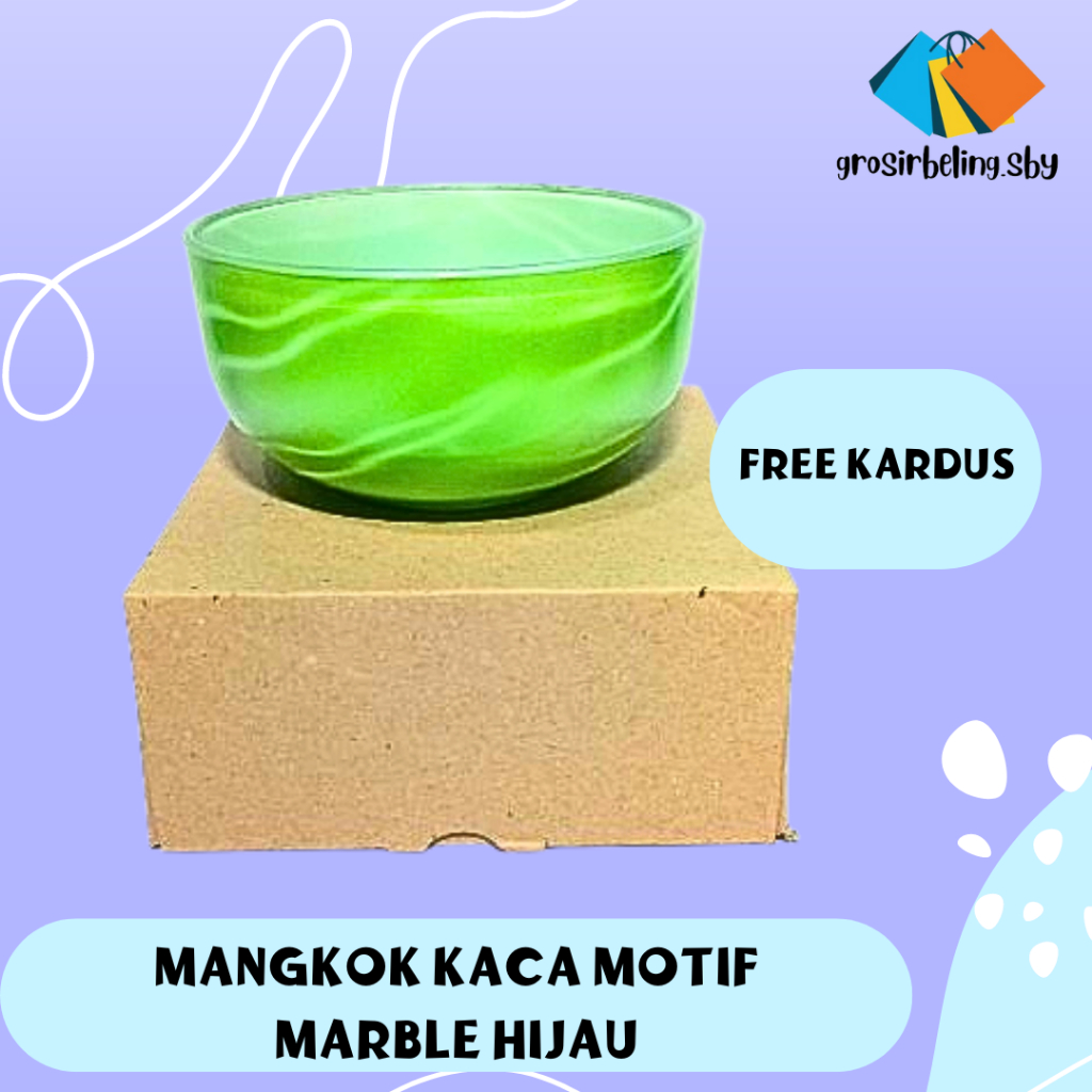 Mangkok Kaca Beling Motif Marble Hijau / Mangkok Souvenir Free Kardus