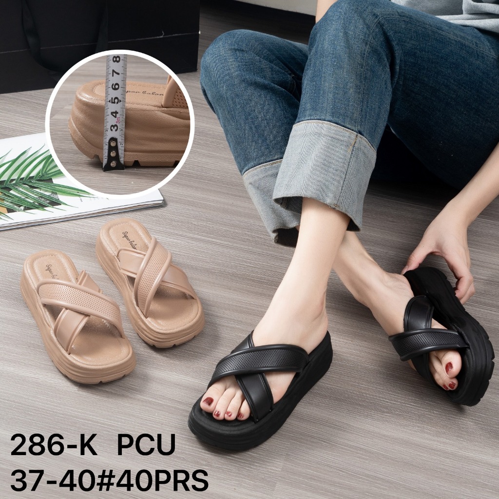 Sandal Wedges Tali Silang Wanita / Sandal Slip On Tali Balance 286-K