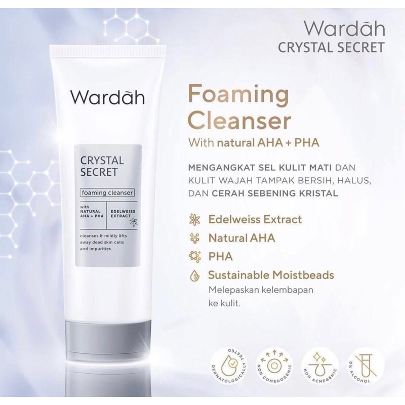 Wardah Crystal Secret Foaming Cleanser AHA+PHA 100ml | Sabun cuci muka Wardah