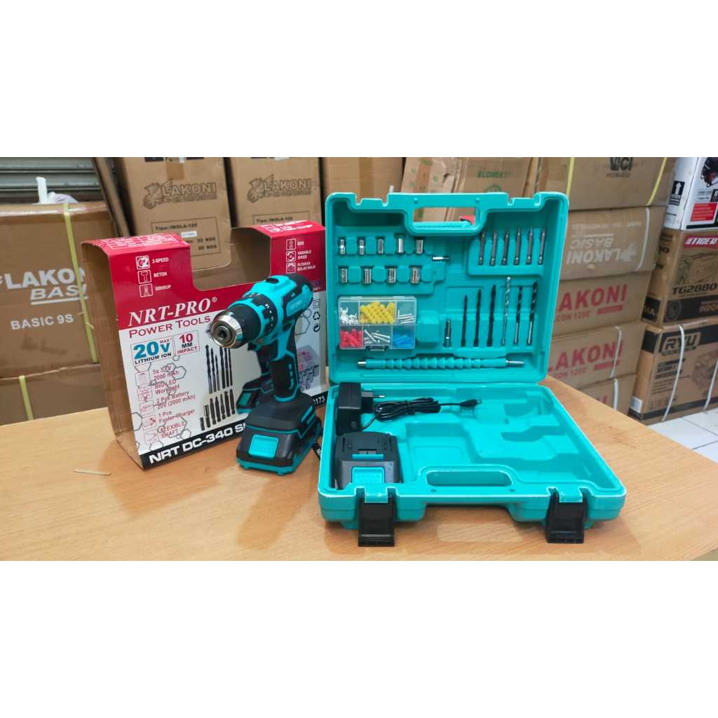 NRT-PRO DC340 Mesin Bor Cordless 10mm 20V + Koper Set Acc NORITA