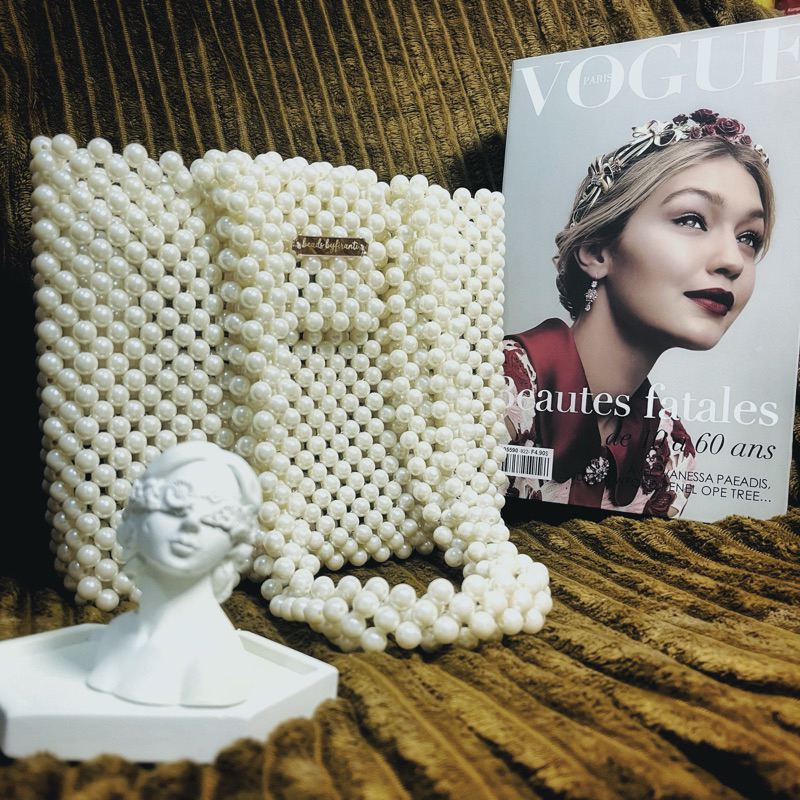 Tas Manik Manik / Tas Beads / Beaded Bag / Tote Bag / Sling Bag Handmade Putih Mutiara Beads By Fira