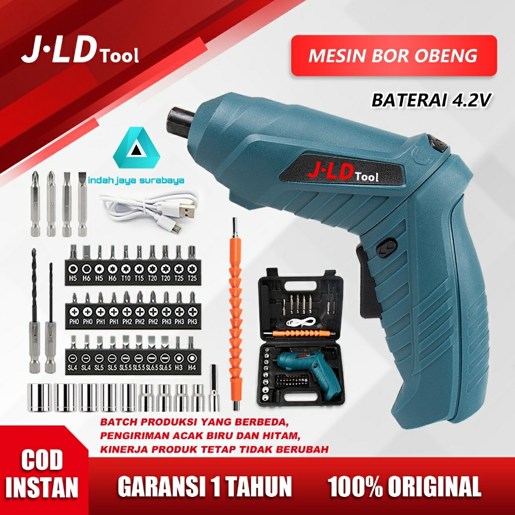 Mesin Bor Cordless Mini 47pcs Set 4.2V JLD / Screwdriver Baterai