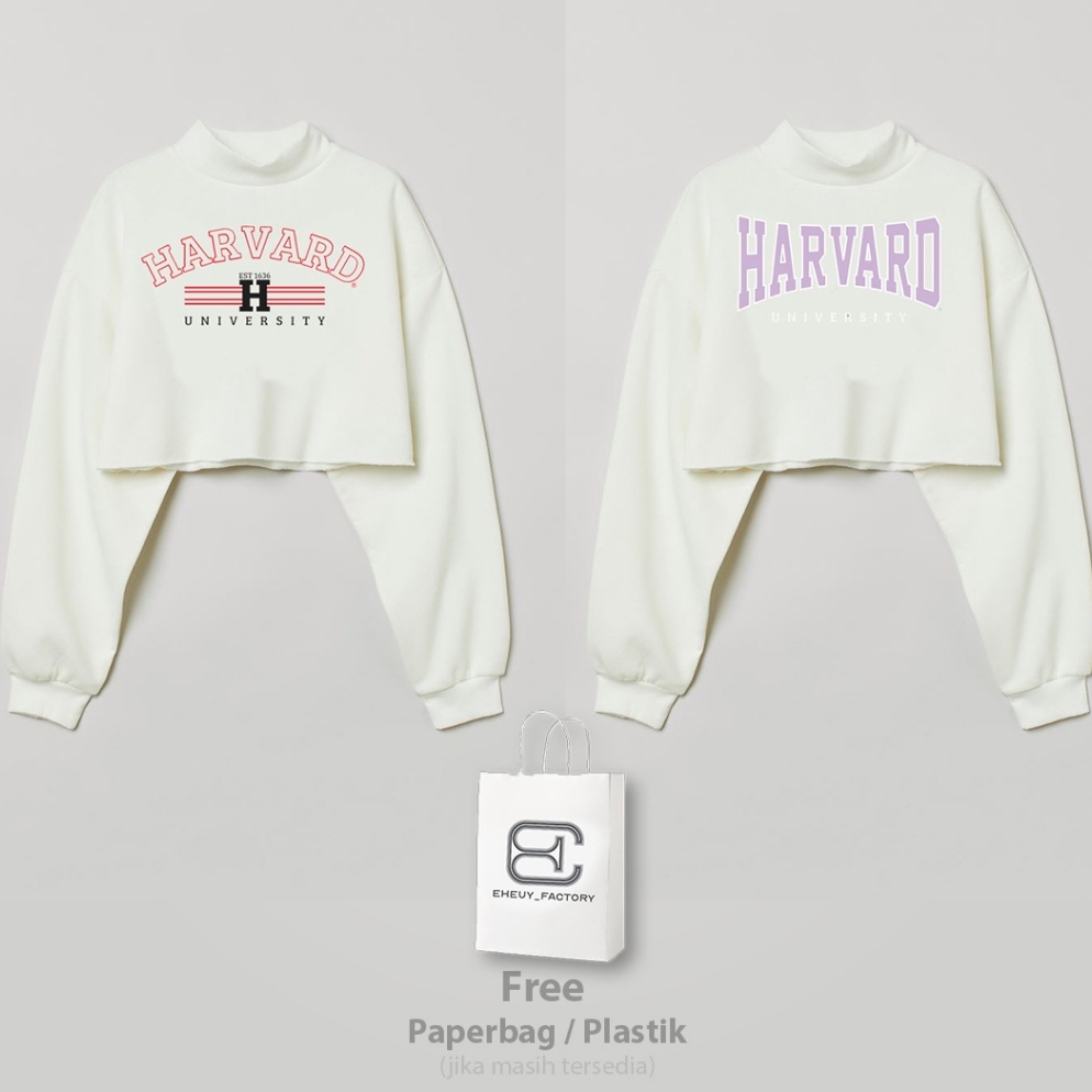 Muraaaahh Crewneck Crop HM Original HARVARD UNIVERSITY Broken White Sweater Crop Wanita Korean Style