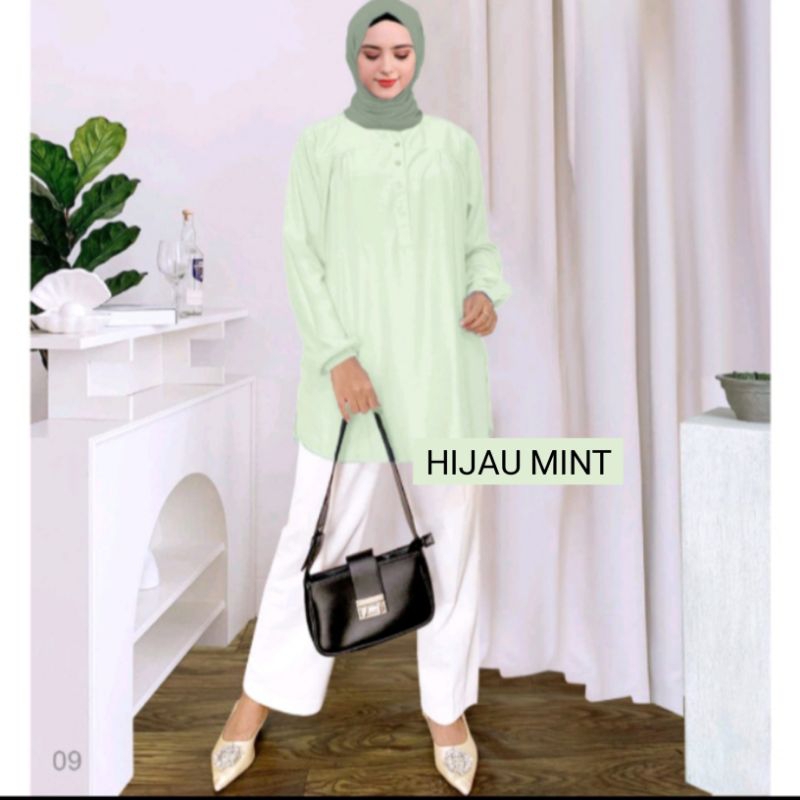BLOUSE VISCOSE POLOS JUMBO LD 108- LD 138 WARNA HIJAU MINT BLUS BIG SIZE