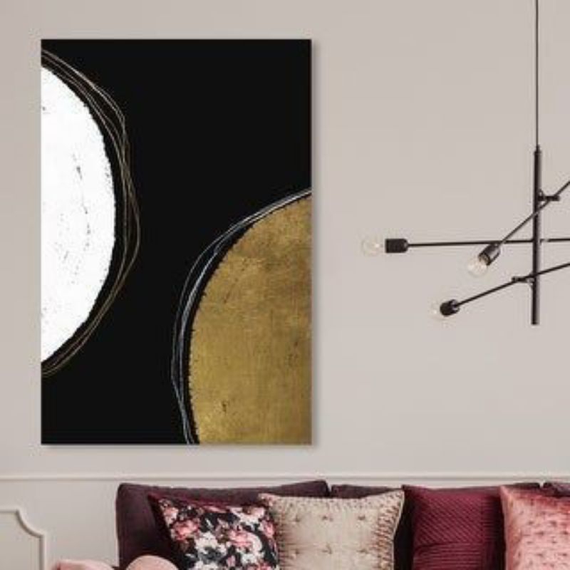 lukisan abstrak gold & white