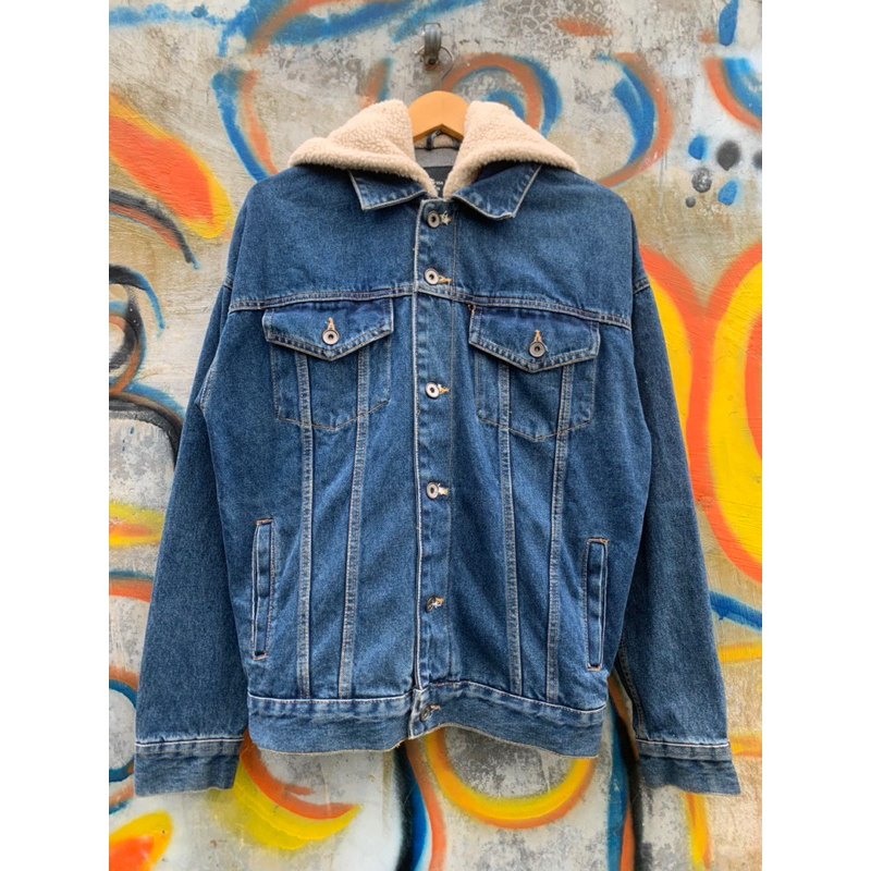 zara man trucker denim sherpa jacket