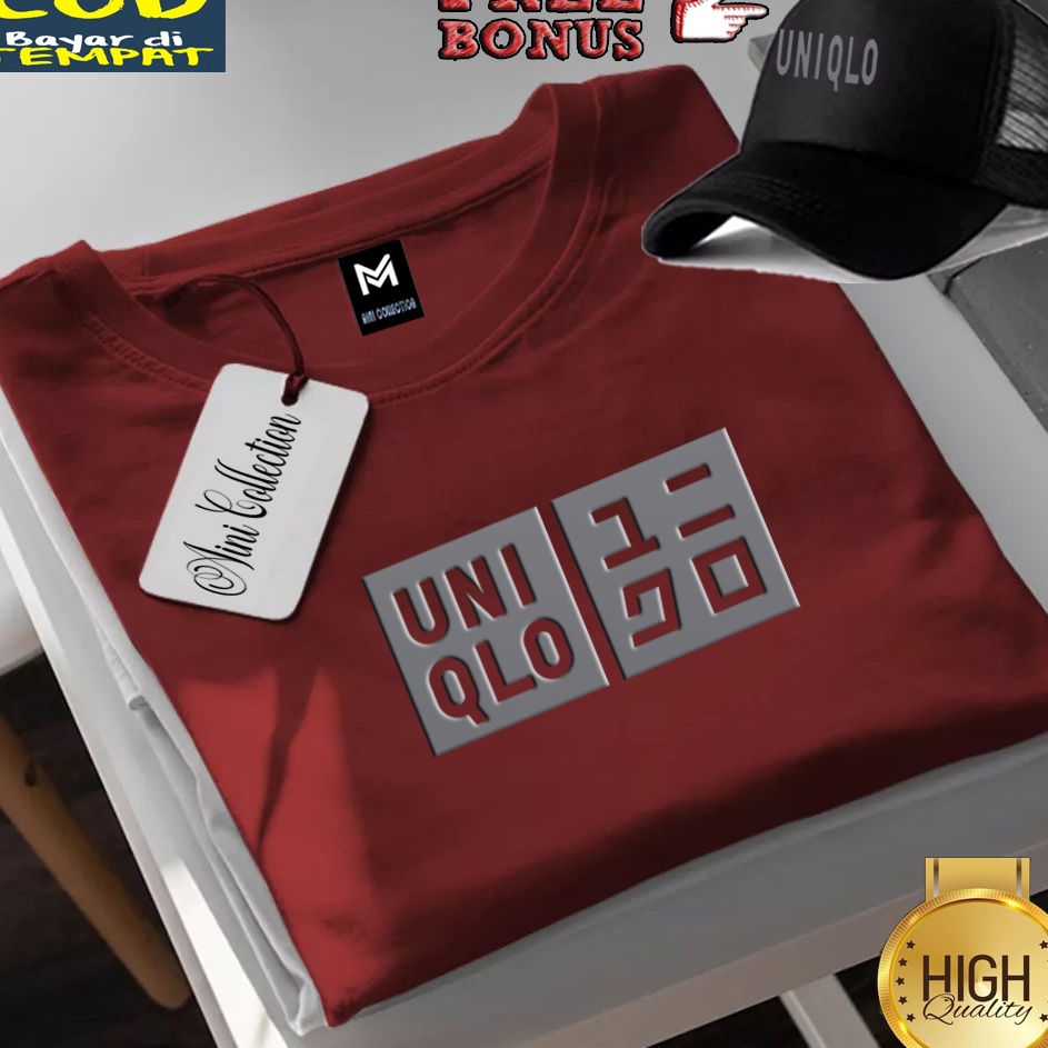 Topi  Kaos Pendek Distro Uniqlo Blok Silver Terbaru Terkeren 185  Baju Lengan Pendek Premium Quality