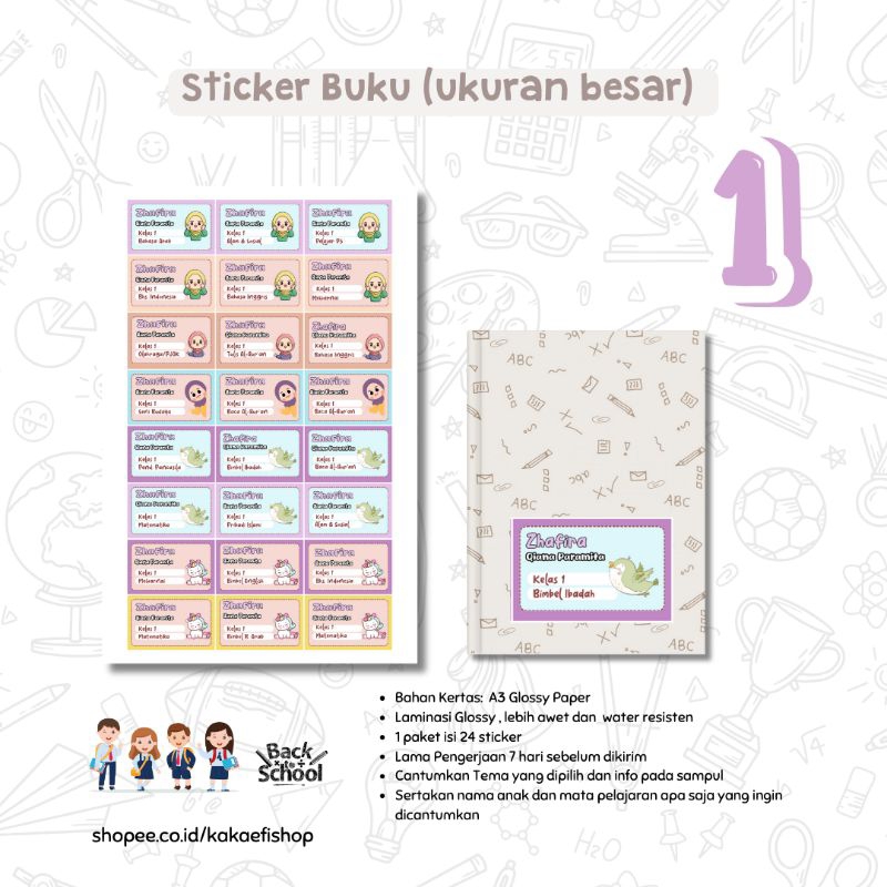 

Sticker Label Buku Tulis Lucu Tahan Air Anti Luntur Custom Nama (Big Size)