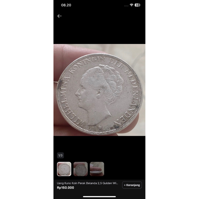 Koin Gulden 2/12 Wilhelmina 1943 dan 1930 Asli Original 1000%