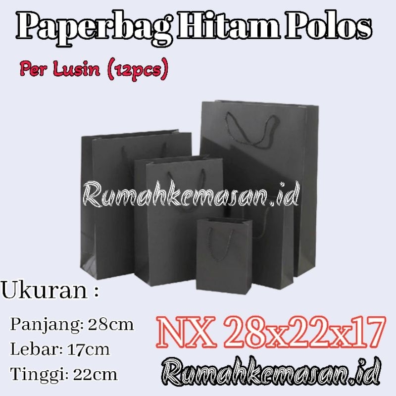 

Paperbag Hitam Polos NX 28x22x17 cm / Tas kertas Hitam polos