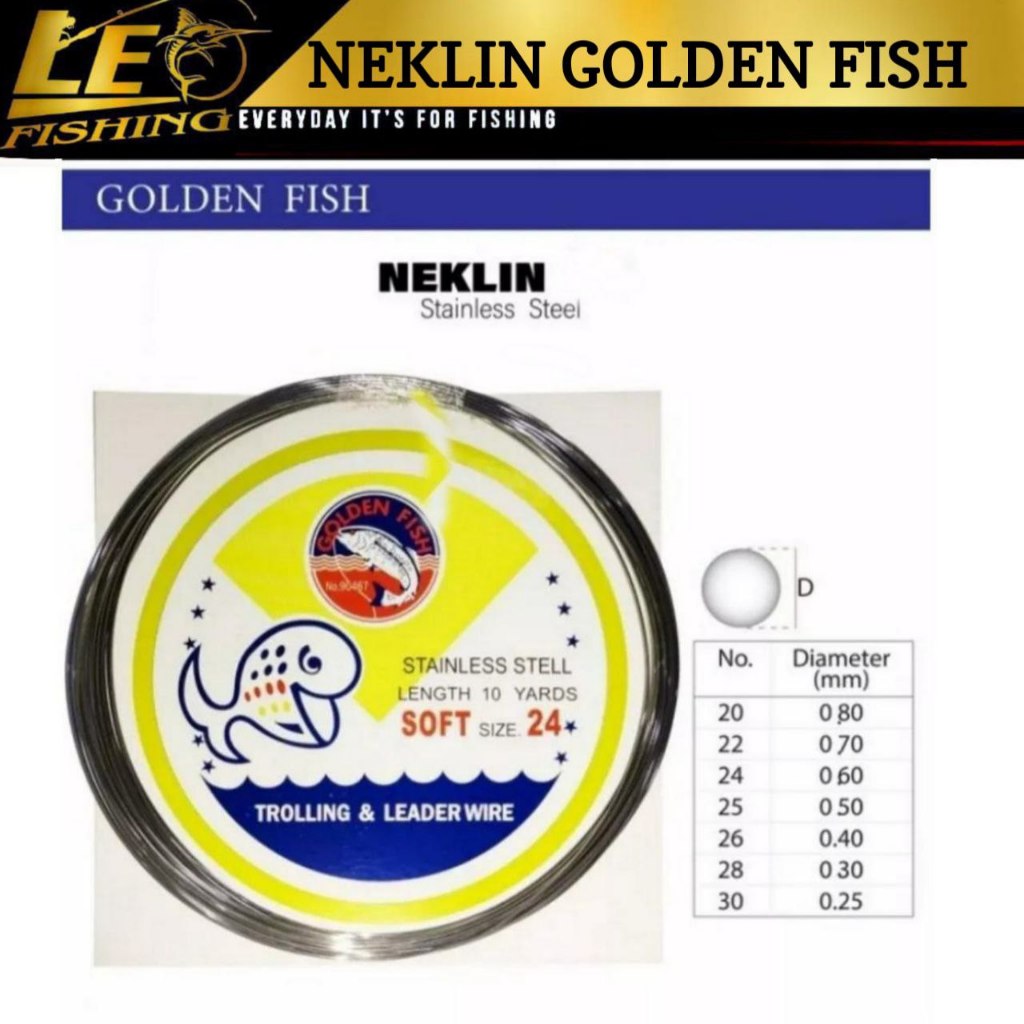 NEKLIN GOLDEN FISH TROLLING & LEADER WIRE KAWAT STAINLEES STEEL HARD & SOFT