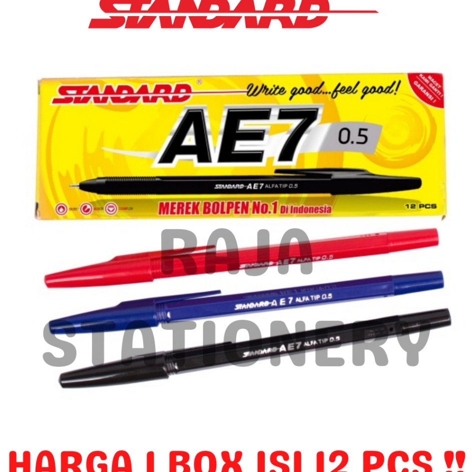 

STANDARD BALL PEN AE7 BLACK BLUE RED 5 BOLPEN PENA PEN STANDARD AE7 HITAM BIRU MERAH 5 12PCS