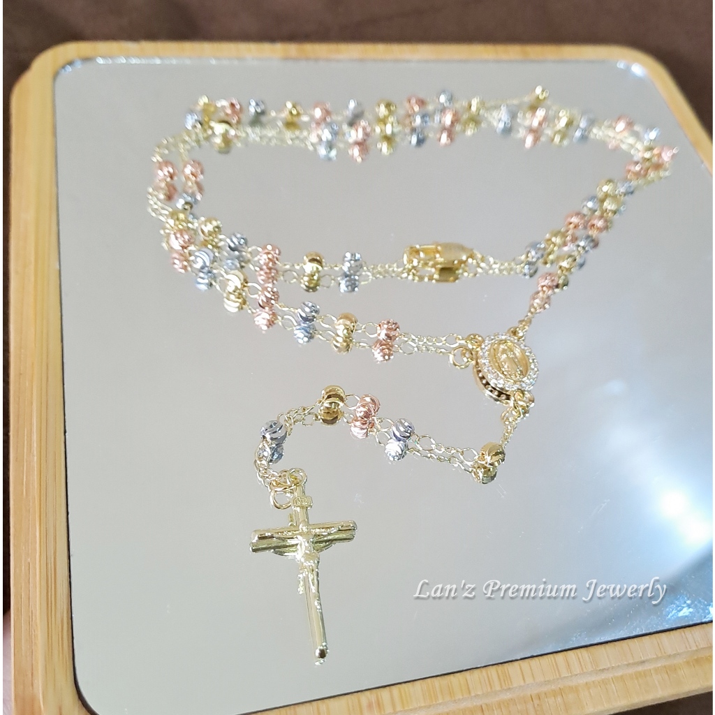 Kalung Rosario ThreeColours Maria Guadalupe Salib Emas Perak Titanium