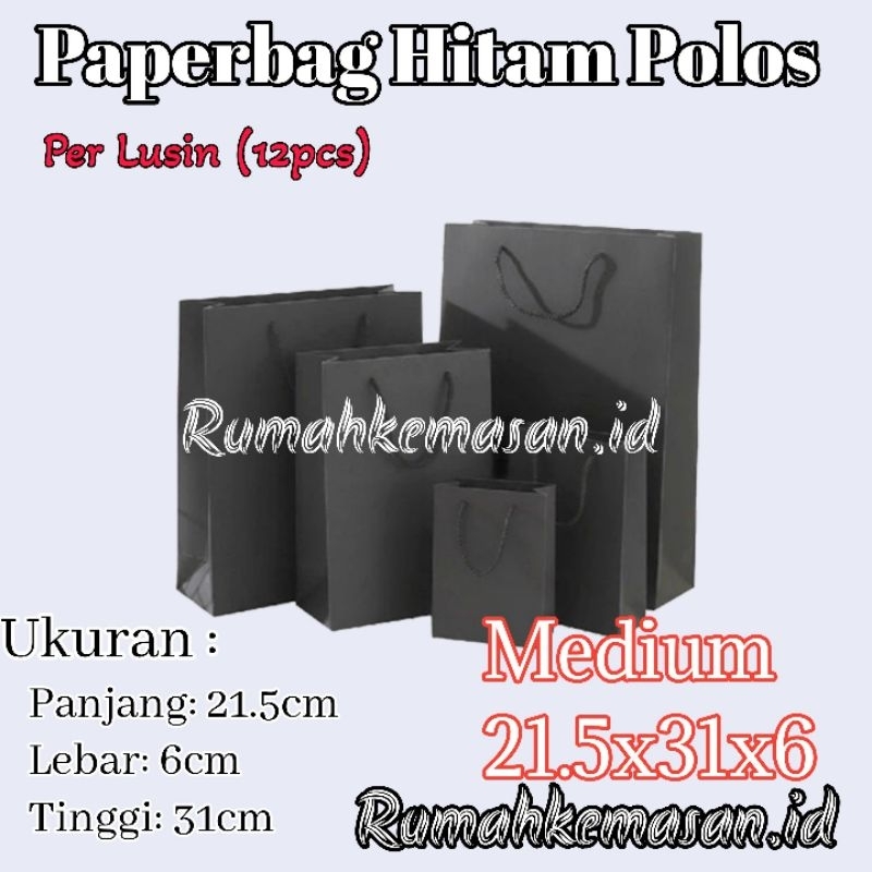 

Paperbag Hitam Polos Medium 21.5x31x8 cm / Tas kertas Hitam polos