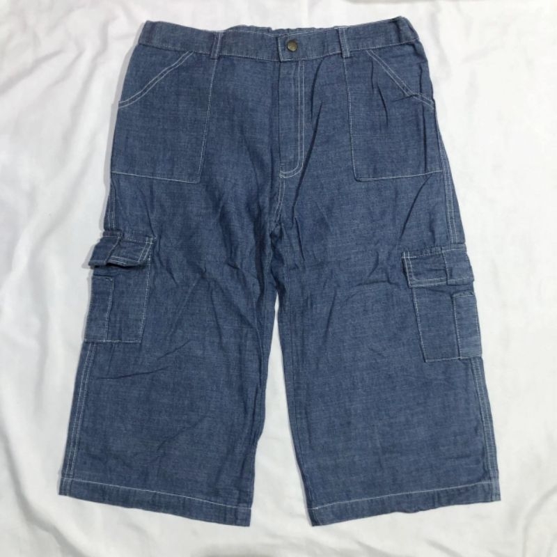 Celana Pendek Shortpants Jeans Cargo Fatigue Main and Soul Blue Washed Original Second Preloved #CC8