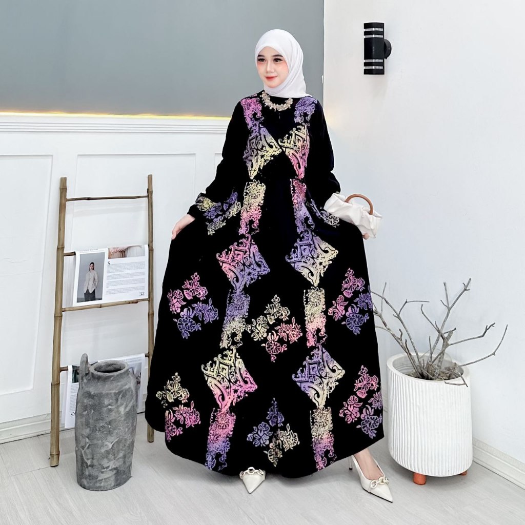 Asqina Batik - Gamis Malaman Jumbo Full Colour Bahan Rayon Super Premium Gamis Syar'i Gamis Muslimah