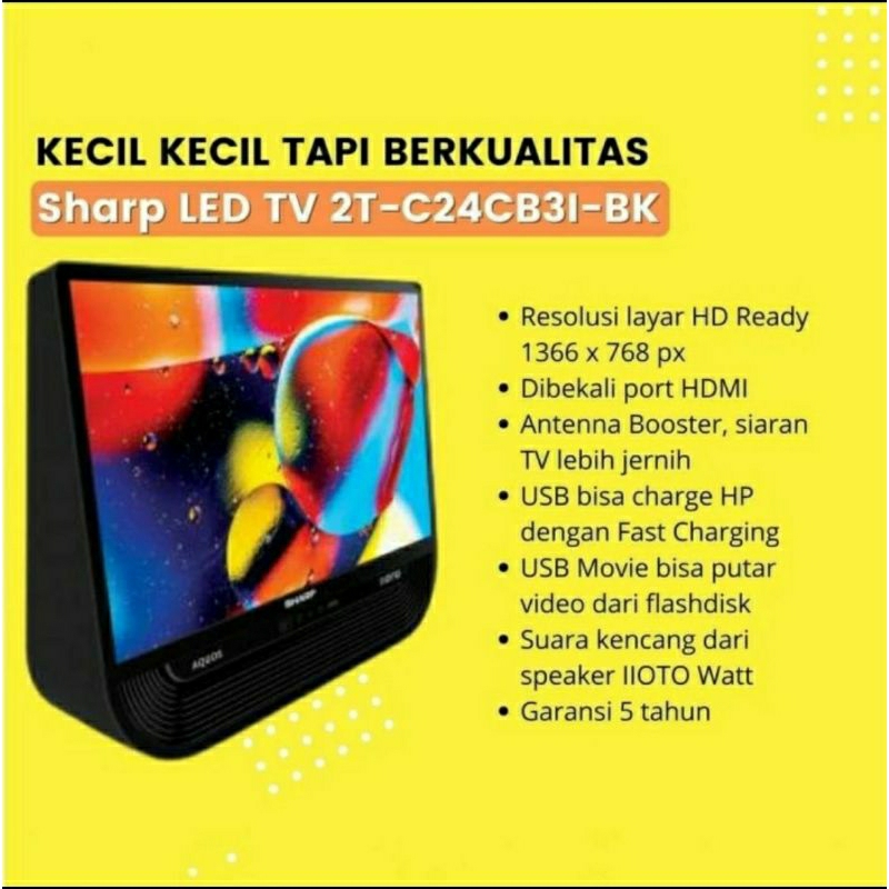 Sharp TV 2T-C24CB3I-BK Televisi 24" Semi Tabung Analog TV Garansi Resmi SNI