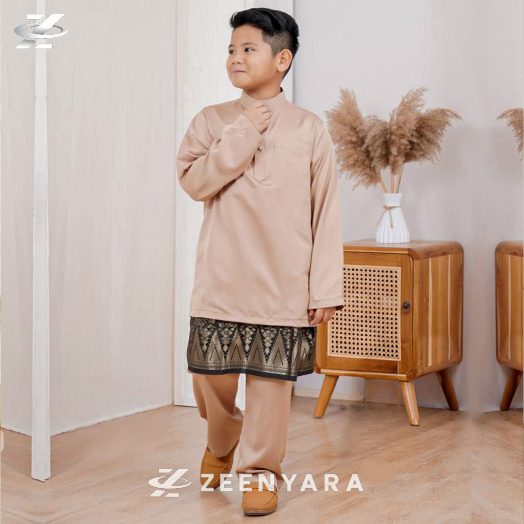 Zayyan Setelan Baju Melayu Anak Laki Laki Modern Satin Velvet Coksu Pakaian Koko Muslim Cekak Musang