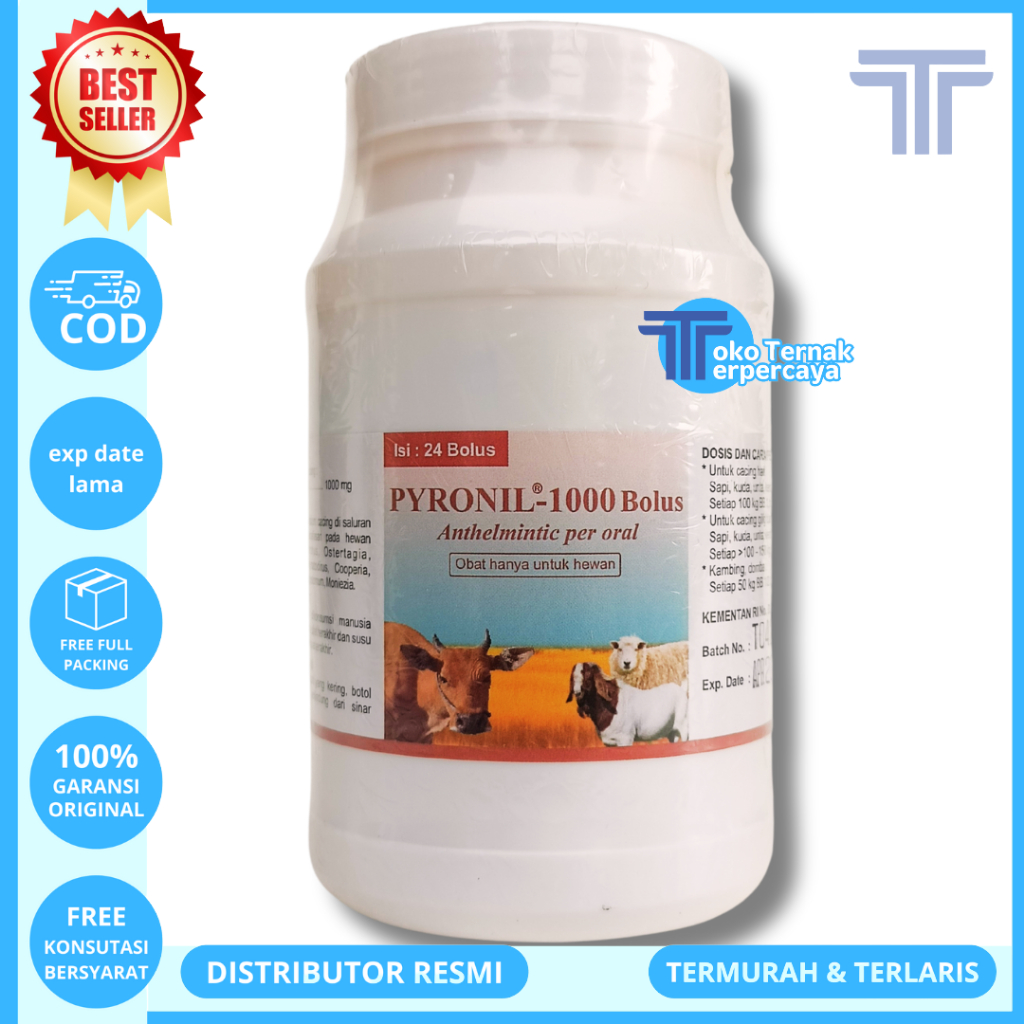 PYRONIL 1000 mg 1 BOLUS - Obat Cacing Paru Hati Pencernaan Hewan Kambing Domba Babi Sapi Kuda Kerbau