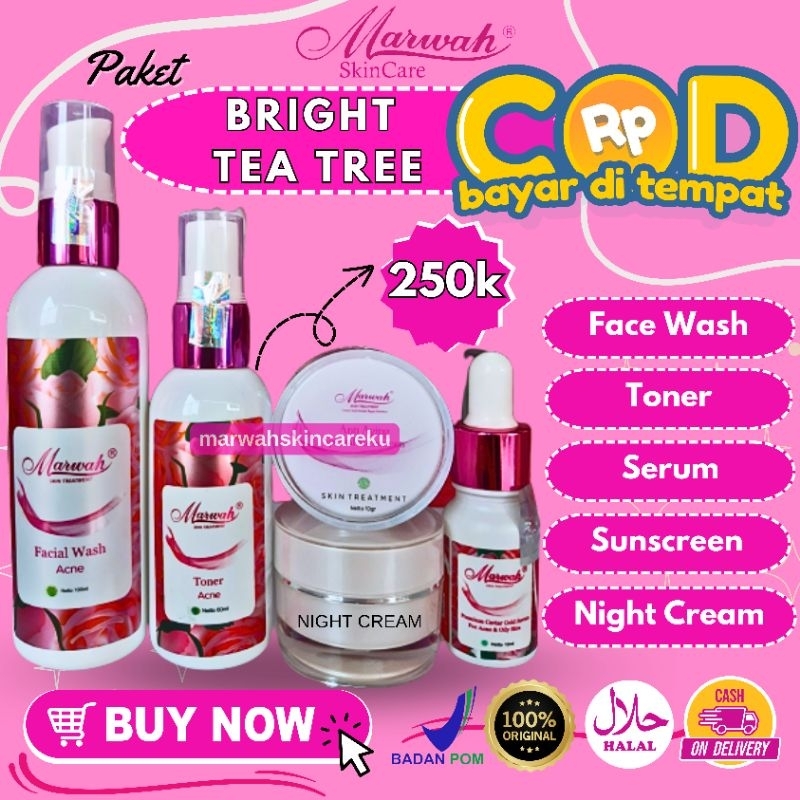 MARWAH BRIGHT TEA TREE SKINCARE GLOWING BPOM MENGGLOWINGKAN WAJAH