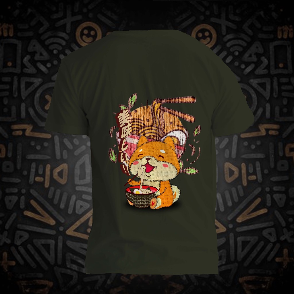 CMB20 Kaos Distro Shiba Eat Mie Baju Unisex Reguler Cotton Bamboo 24s Premium Sablon DTF