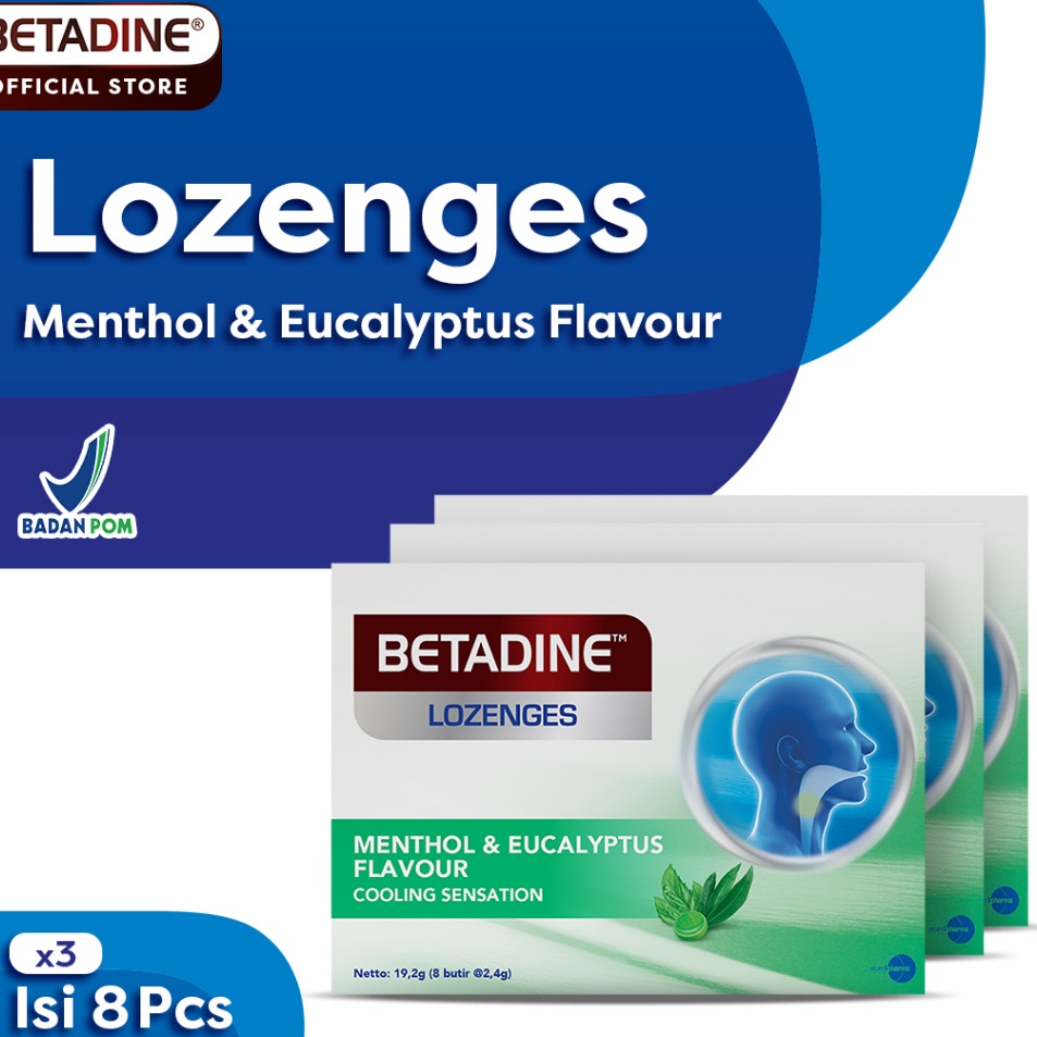 BETADINE LOZENGES MENTHOL Permen Pelega Tenggorokan Triple Pack