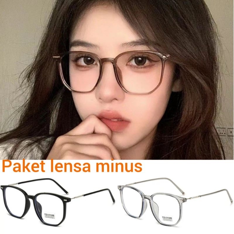 kacamata minus wanita photocromic kotak besar anti radiasi blueray bluecromic optik