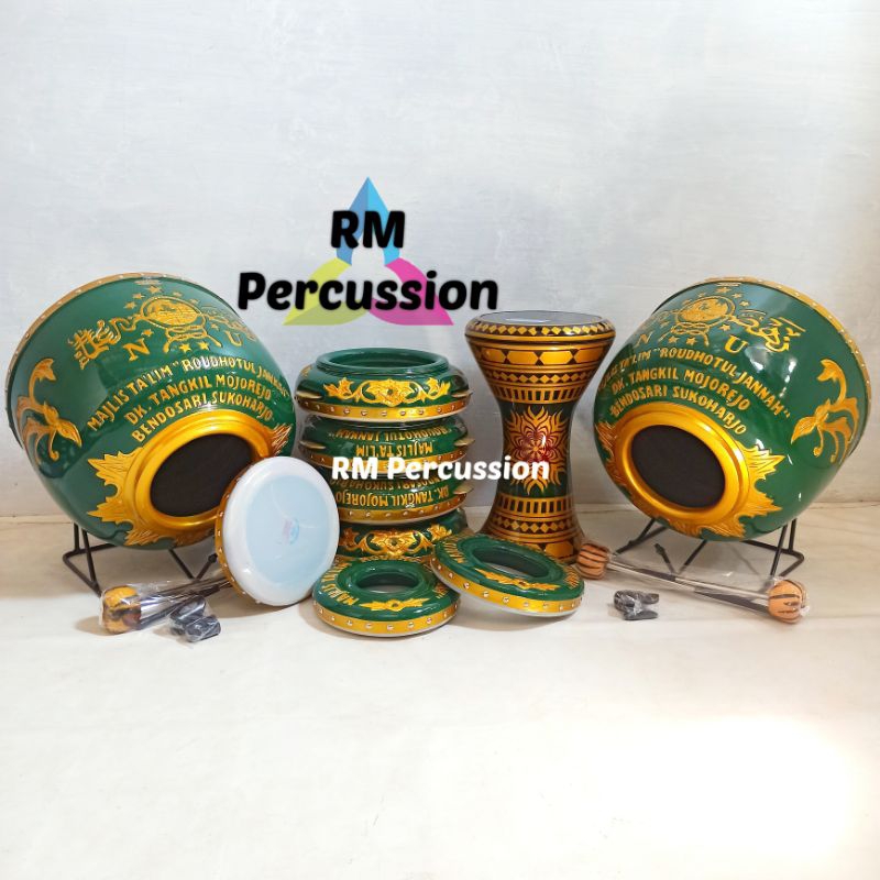 Hadroh Rebana 1 Set Ukir 2 Bas Kulit