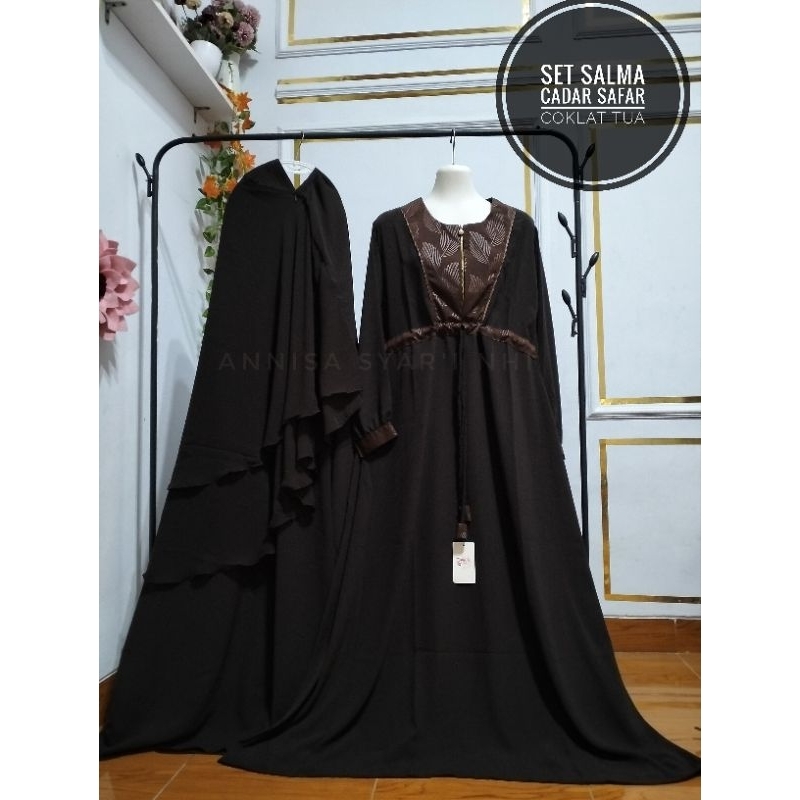 READY STOK BISA COD - Set Gamis + Jilbab Cadar Safar Dewasa Jetblack Bonanza by Annisa Syar'i NHI