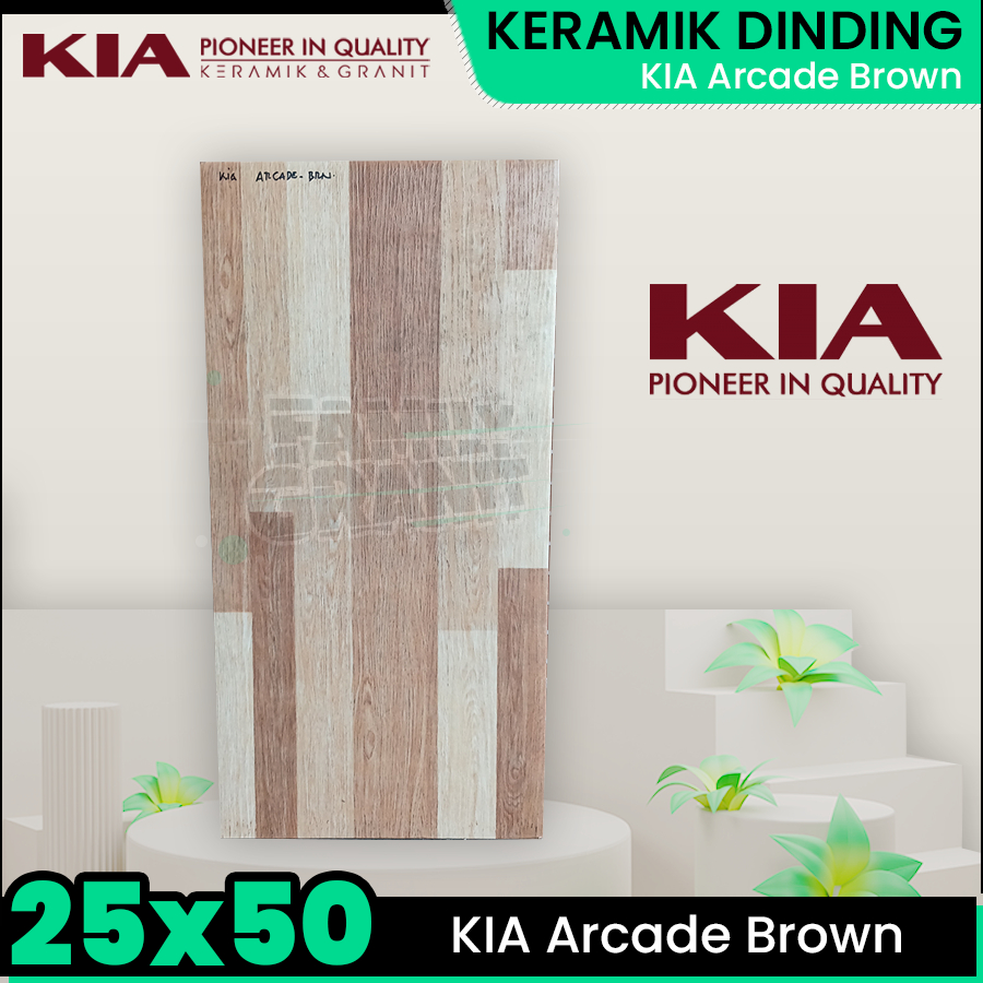 Keramik Dinding 25x50 KIA Arcade Brown Motif Kayu Tekstur Matt